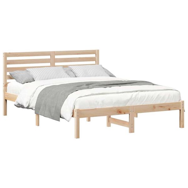vidaXL Σκελετός Κρεβατιού Καφέ 135 x 190 cm Μασίφ ξύλο πεύκου
