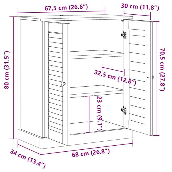 vidaXL Ντουλάπι Μπάνιου VIGO καφέ μελί 67.5 x 34 x 80 εκ.