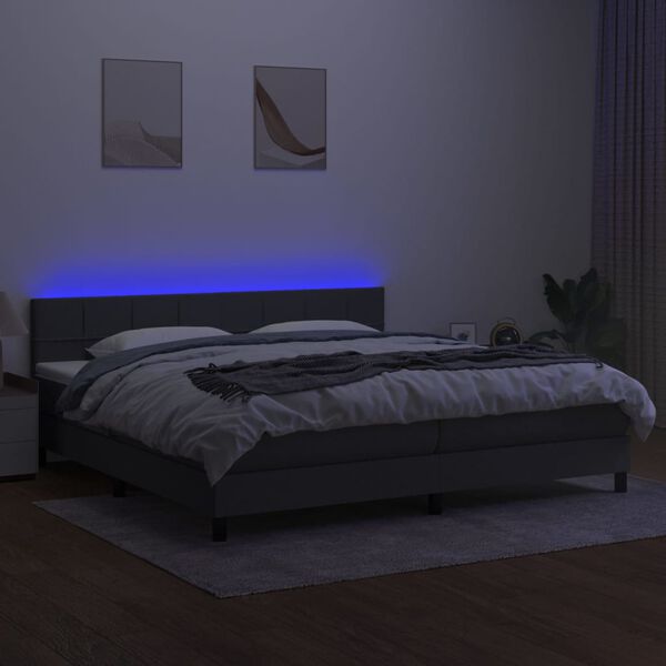 vidaXL &Kappa;&rho;&epsilon;&beta;ά&tau;&iota; Boxspring &mu;&epsilon; &Sigma;&tau;&rho;ώ&mu;&alpha; & LED &Sigma;&kappa;.&Gamma;&kappa;&rho;&iota; 200x200&epsilon;&kappa;. &Upsilon;&phi;&alpha;&sigma;&mu;ά&tau;&iota;&nu;&omicron;