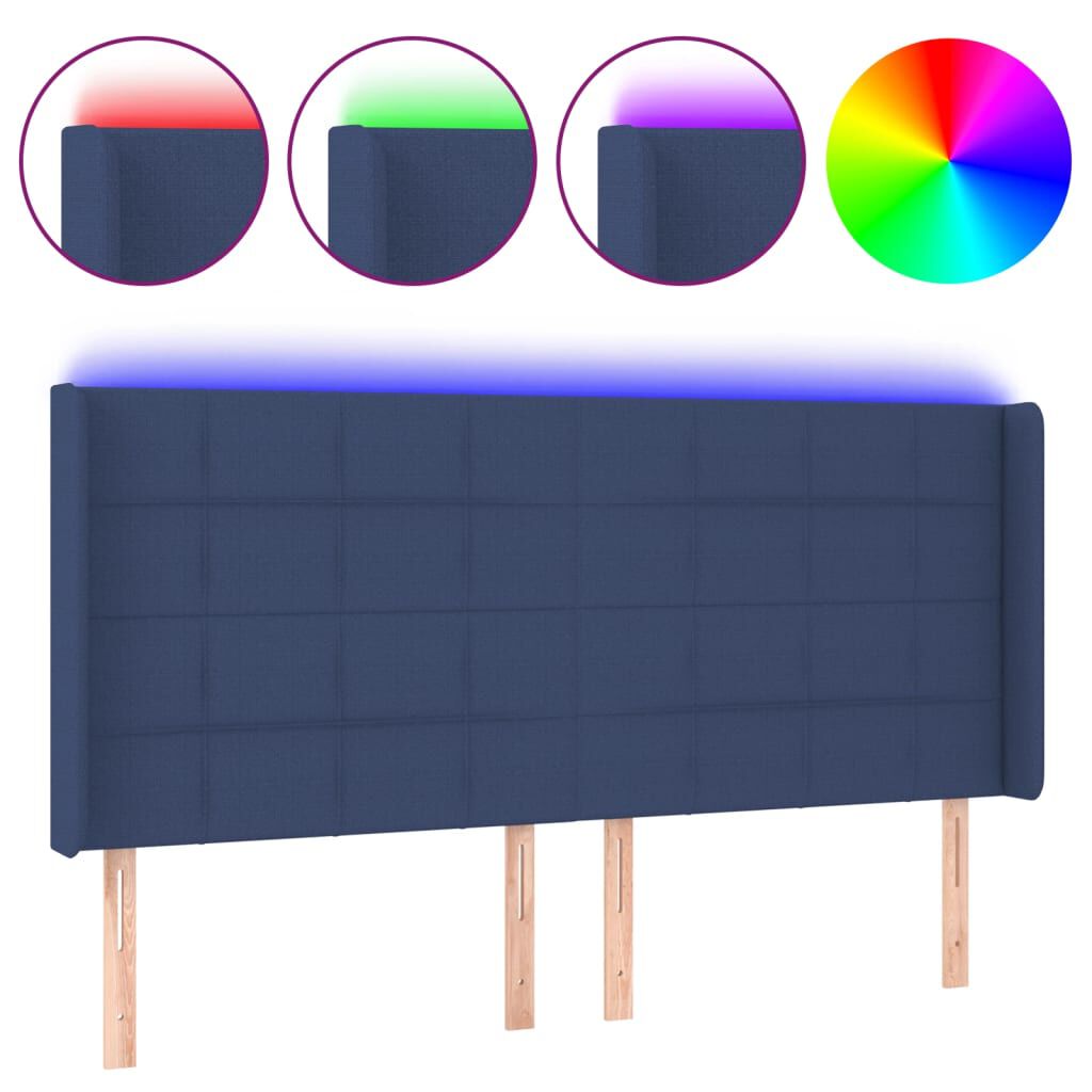 vidaXL Κεφαλάρι Κρεβατιού LED Μπλε 163x16x118/128 εκ. Υφασμάτινο