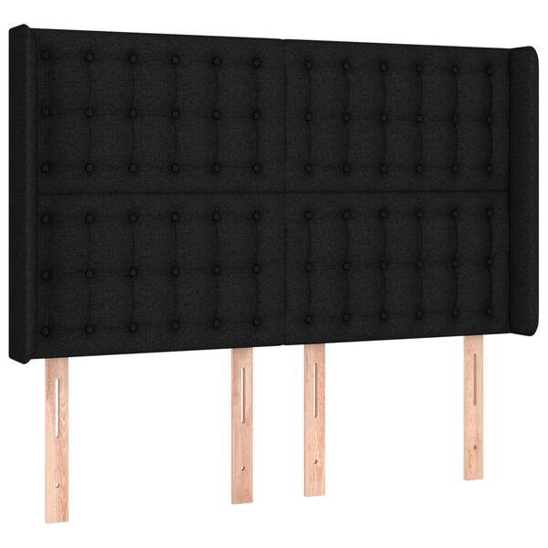 vidaXL Κεφαλάρι Κρεβατιού LED Μαύρο 147x16x118/128 εκ. Υφασμάτινο