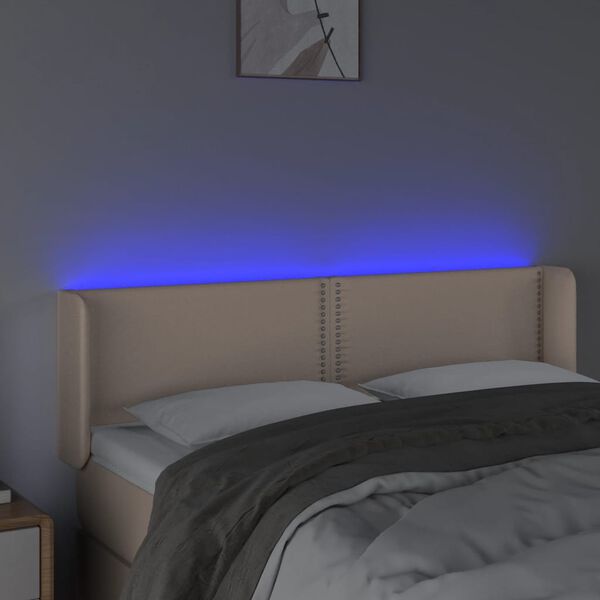 vidaXL Κεφαλάρι Κρεβατιού LED Καπουτσίνο 147x16x78/88εκ. Συνθετ. Δέρμα