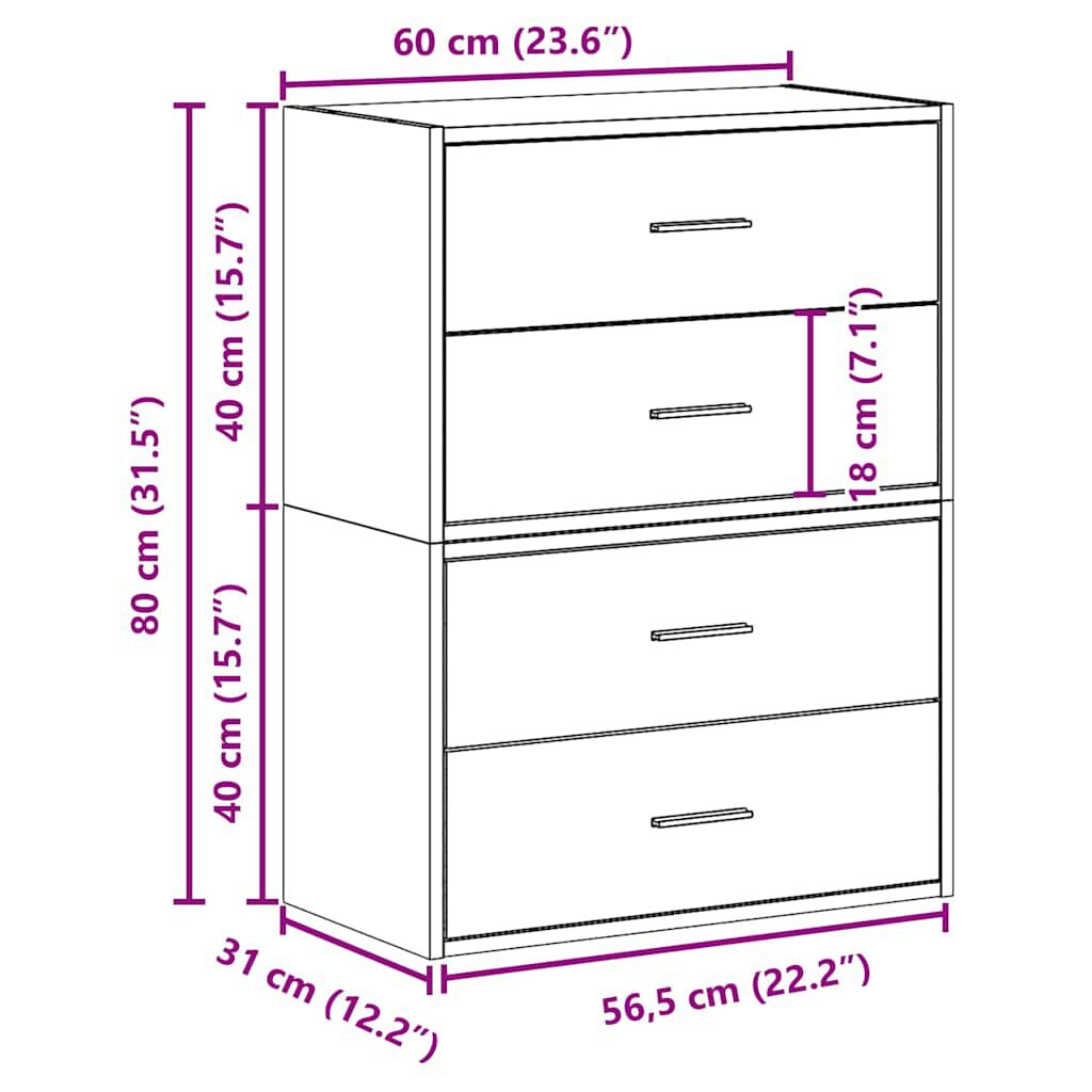 vidaXL Ντουλάπια με 2 συρτάρια 2 τεμ. Γκρι Sonoma 60x31x40 εκ.
