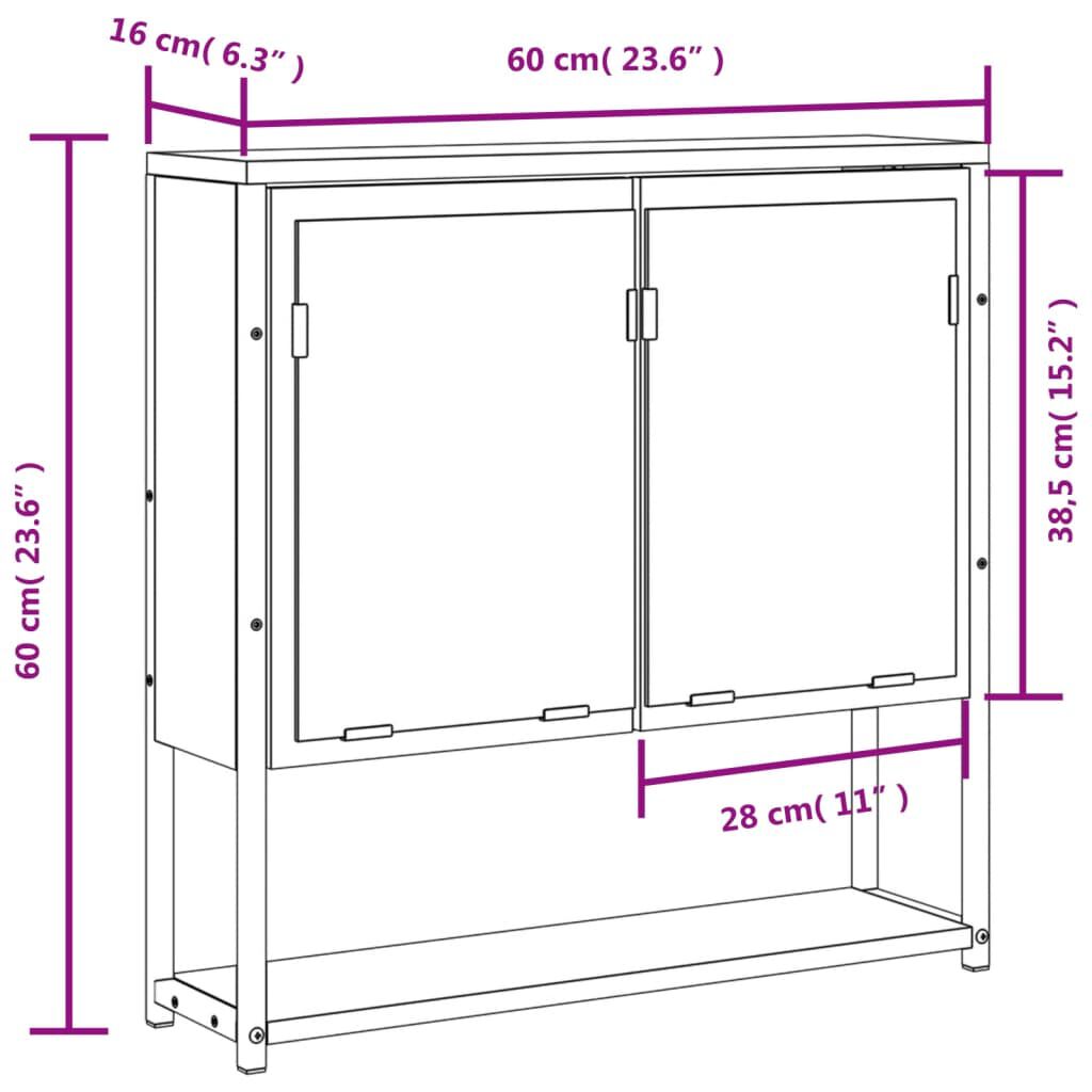 vidaXL Καθρέφτης Μπάνιου Ντουλάπι Sonoma Δρυς 60x16x60 εκ. Επεξ. Ξύλο