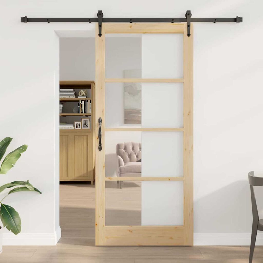 vidaXL Συρόμενη Πόρτα ORKDAL Καφέ 93 x 211 εκ. Ξύλο και μέταλλο