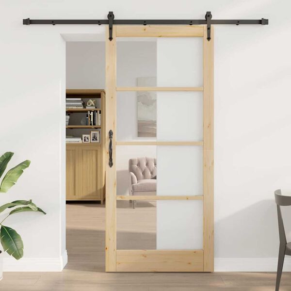 vidaXL Συρόμενη Πόρτα ORKDAL Καφέ 93 x 211 εκ. Ξύλο και μέταλλο
