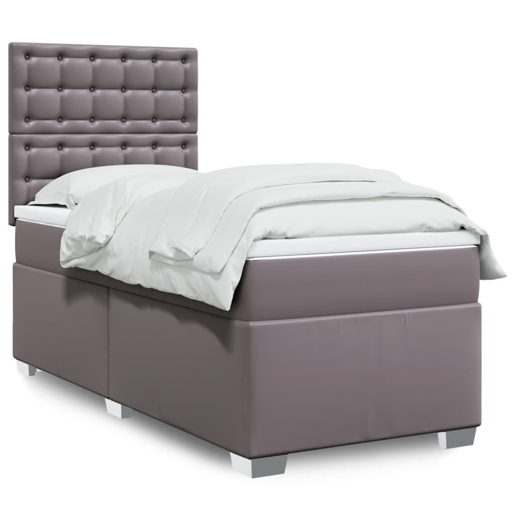 vidaXL Κρεβάτι Boxspring με Στρώμα Γκρι 100x200εκ. από Συνθετικό Δέρμα