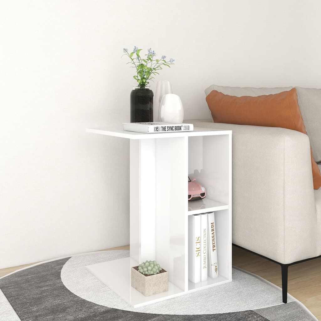 vidaXL Τραπέζι Βοηθητικό Γυαλιστερό Λευκό 60 x 40 x 45 εκ. Μοριοσανίδα