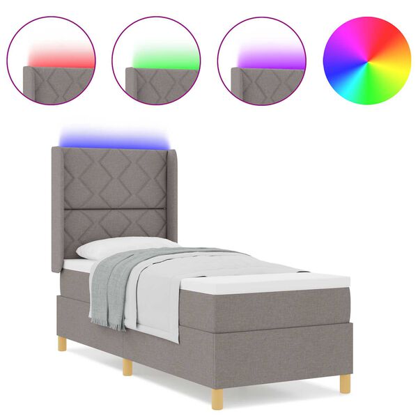 κρεβάτι Box Spring με στρώμα & LED taupe 80x200 εκ. ύφασμα