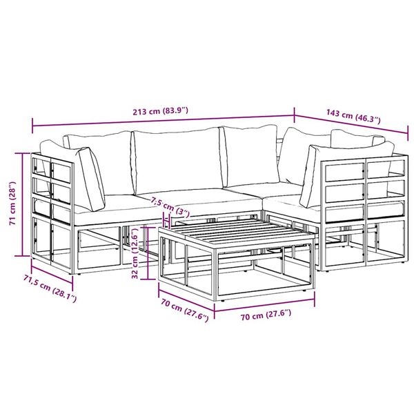 vidaXL Σετ Καναπέ Κήπου με μαξιλάρι 5 pcs Μαύρο Αλουμίνιο