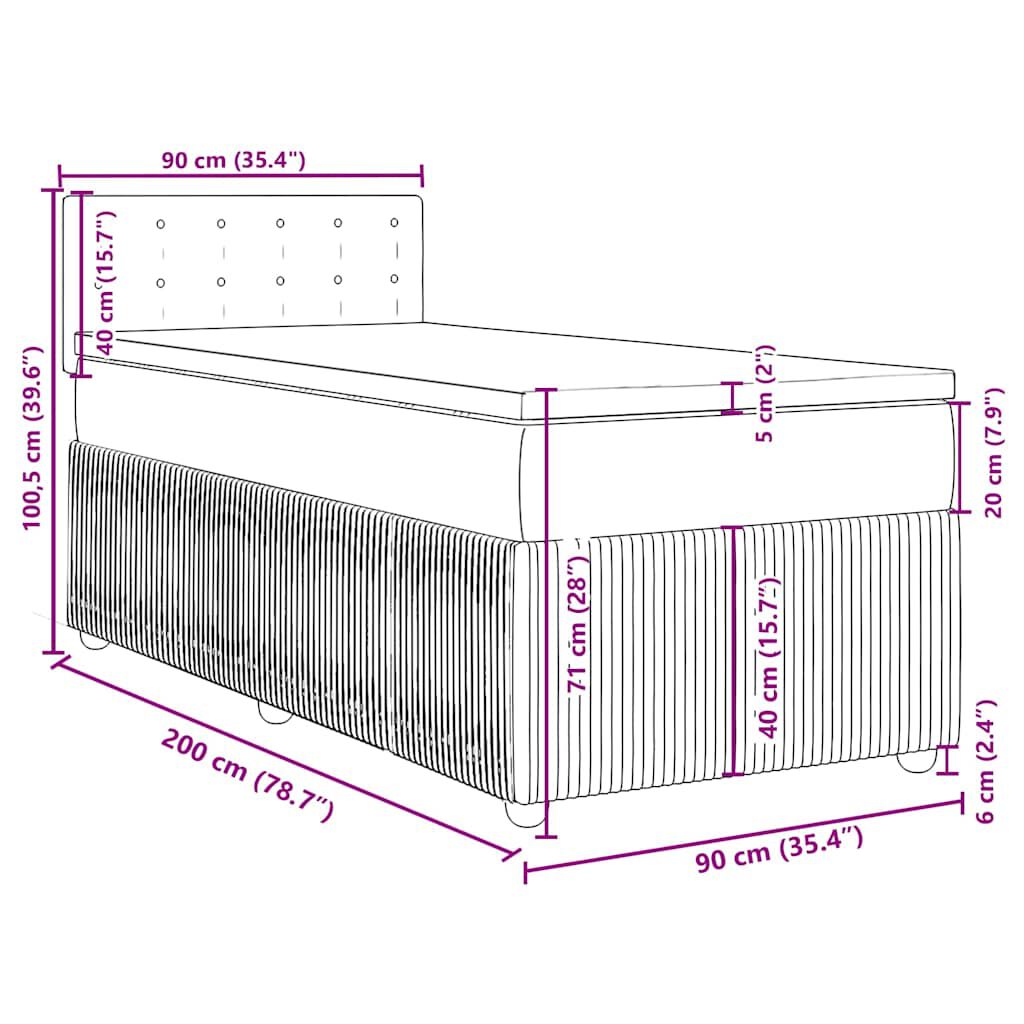 vidaXL Κρεβάτι Boxspring με Στρώμα Ανοιχτό Γκρι 90x200 εκ. Υφασμάτινο