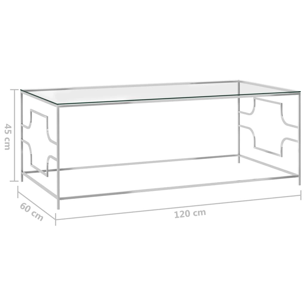vidaXL Τραπέζι Σαλονιού Ασημί 120x60x45 εκ. από Ανοξ. Ατσάλι και Γυαλί