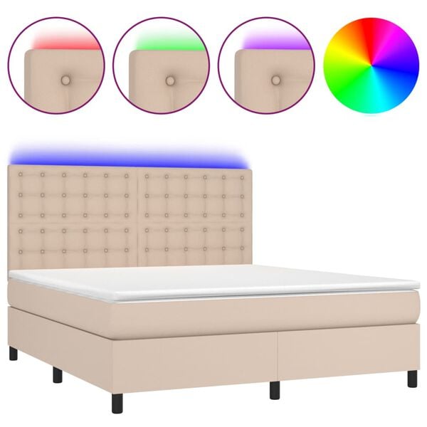 vidaXL Κρεβάτι Boxspring Στρώμα&LED Καπουτσίνο 160x200 εκ. Συνθ. Δέρμα