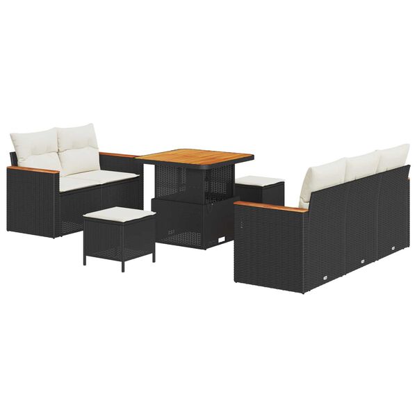 vidaXL Σετ Καναπέ Κήπου με μαξιλάρι 8 pcs Μαύρο Πολυ ράταν
