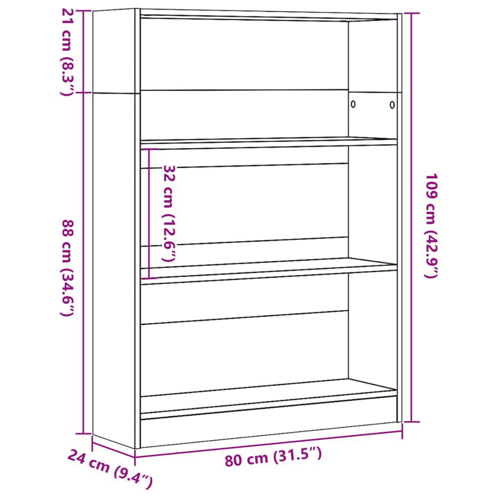 vidaXL Βιβλιοθήκη Καπνιστή Δρυς 80x24x109 εκ. από Επεξεργασμένο Ξύλο
