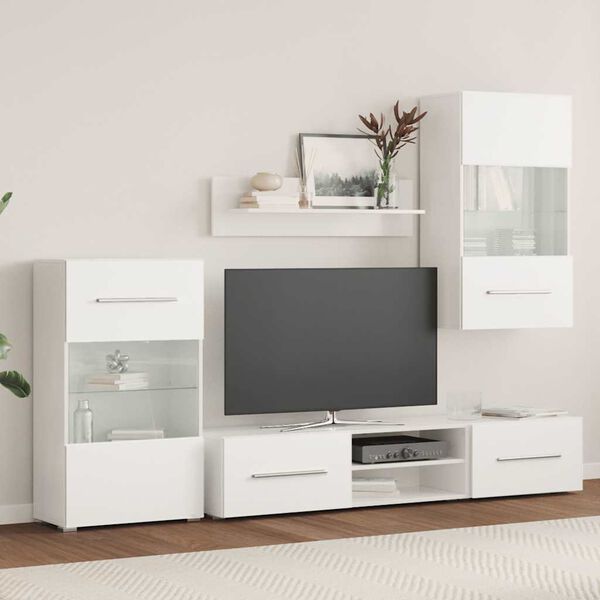 vidaXL Μονάδες τηλεόρασης 5 τεμαχίων με φωτισμό LED Ματ Λευκό