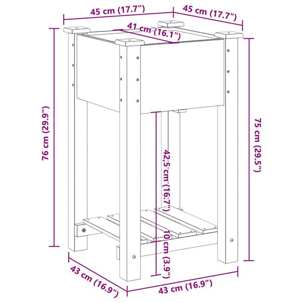 vidaXL Γλάστρα Κήπου με Ράφι 45x45x76 εκ. Μασίφ Ξύλο Πεύκου
