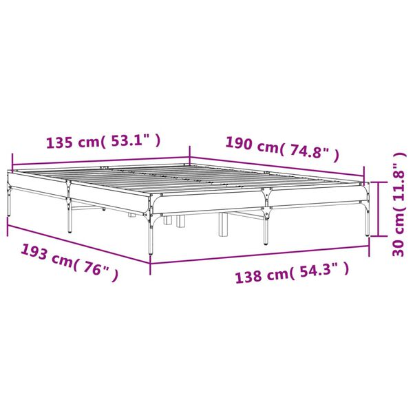 vidaXL Πλαίσιο Κρεβατιού Sonoma Δρυς 135x190 εκ. Επεξ. Ξύλο & Μέταλλο
