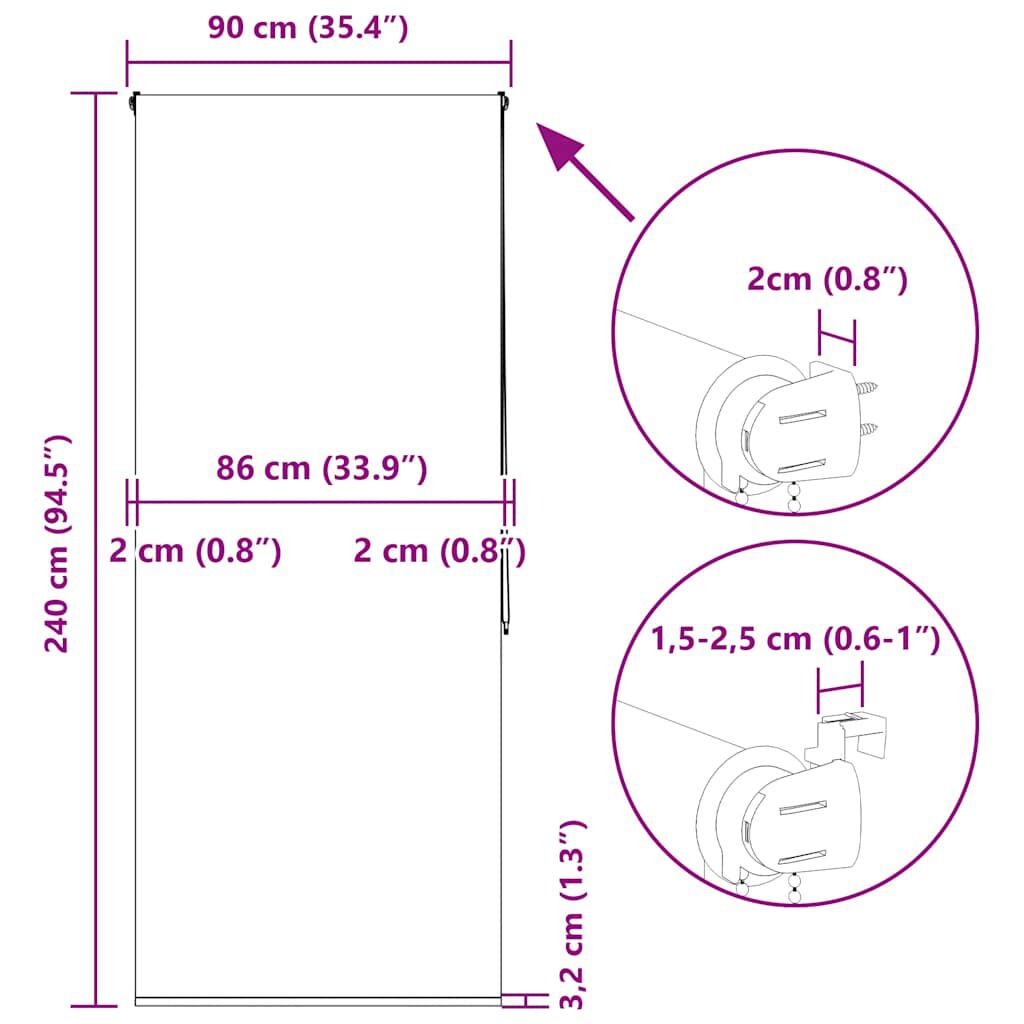vidaXL Κουρτίνα Μπάνιου Ρολό 90x240 εκ. Πλάτος υφάσματος 86 εκ.