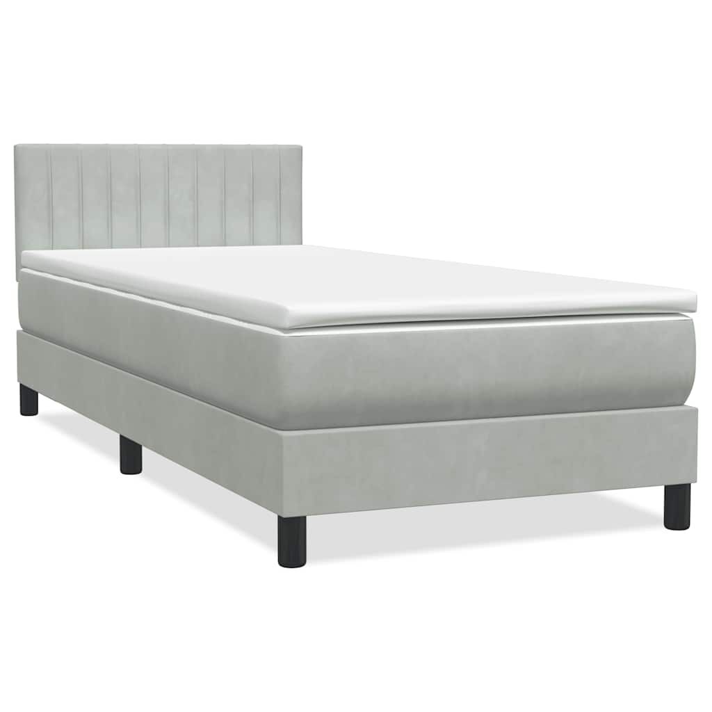vidaXL Box Spring κρεβάτι με στρώμα ανοιχτό γκρι 90x220 εκ. Βελούδινο