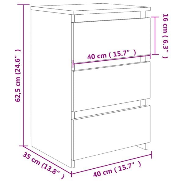 vidaXL Κομοδίνο Γκρι Σκυροδέματος 40 x 35 x 62,5 εκ. από Επεξ. Ξύλο