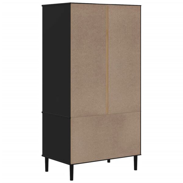 vidaXL Ντουλάπα SENJA Μαύρο / Ρατάν 90 x 55 x 175εκ. Μασίφ Ξύλο Πεύκου