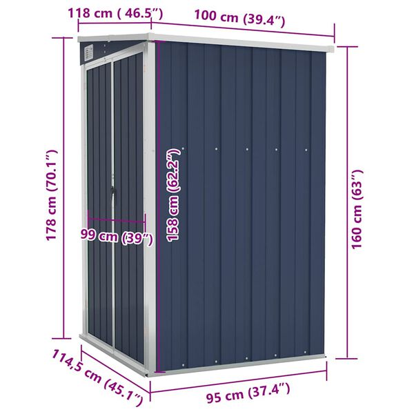 vidaXL Αποθήκη Κήπου Επιτοίχια Ανθρακί 118 x 100 x 178 εκ. από Ατσάλι