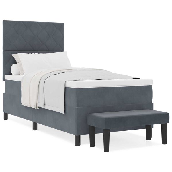 vidaXL Κρεβάτι με Ελατήριο με Στρώμα & Bench Σκούρο Γκρι 90x190 εκ. Βελούδο