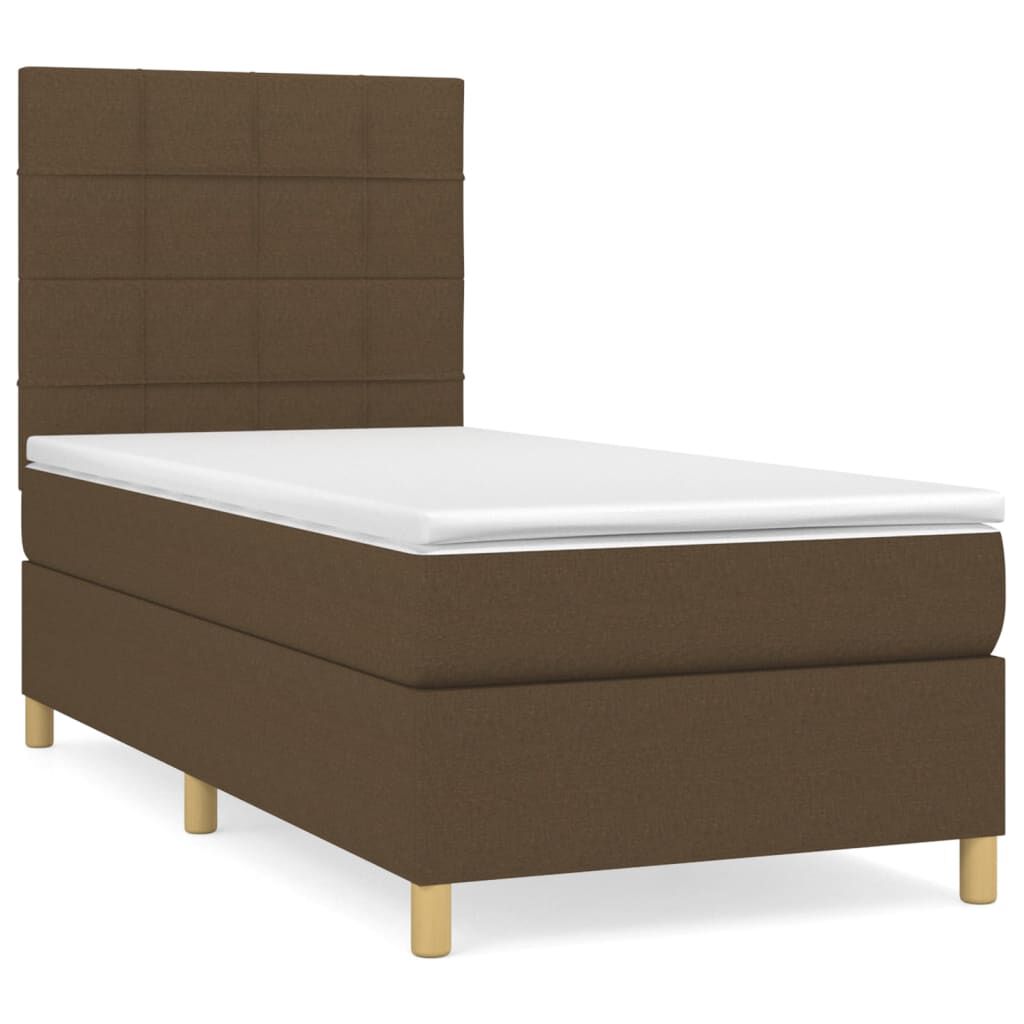 vidaXL Κρεβάτι Boxspring με Στρώμα Σκούρο Καφέ 90x200 εκ. Υφασμάτινο