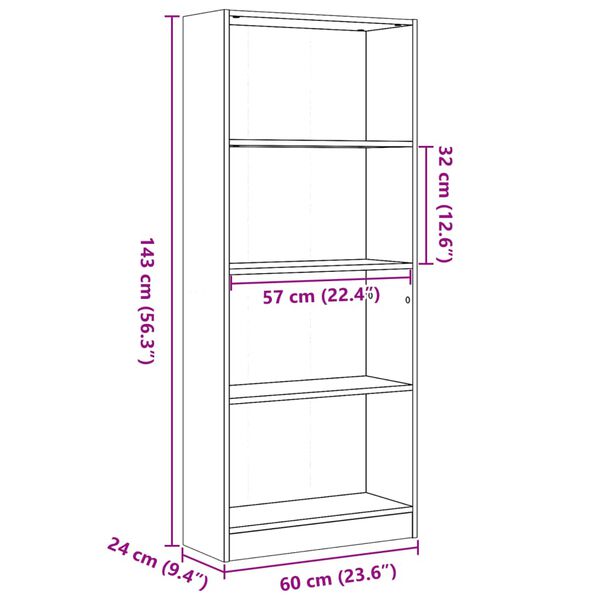 vidaXL Βιβλιοθήκη Καπνιστή Δρυς 60x24x143 εκ. από Επεξεργασμένο Ξύλο