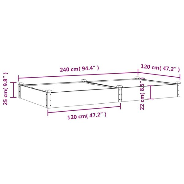 vidaXL Ζαρντινιέρα Υπερυψ. με Επένδυση 240x120x25εκ. Μασίφ Ξύλο Ελάτης