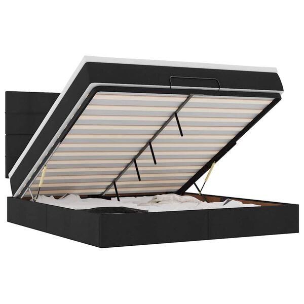 vidaXL Οθωμανικό κρεβάτι με στρώμα & LEDs Μαύρο ύφασμα 160x200cm