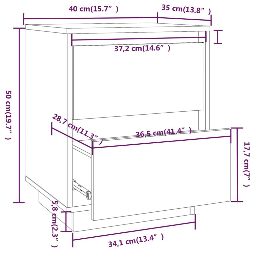vidaXL Κομοδίνα 2 τεμ. Λευκά 40 x 35 x 50 εκ. από Μασίφ Ξύλο Πεύκου