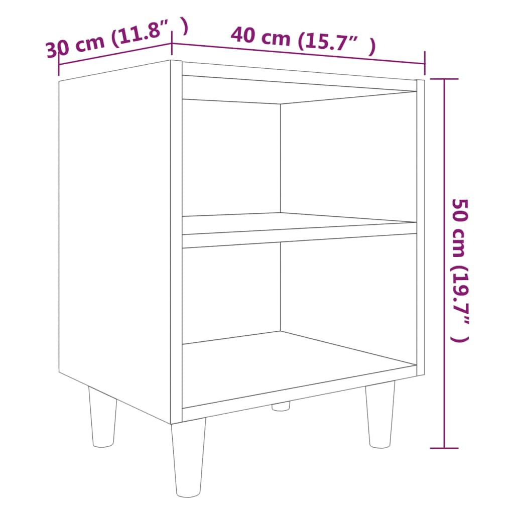 vidaXL Κομοδίνα 2 τεμ. Γκρι Sonoma 40x30x50 εκ. με Μασίφ Ξύλινα Πόδια