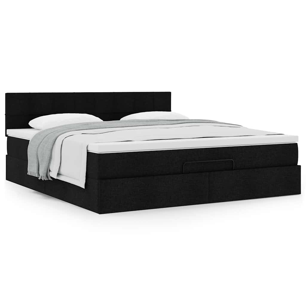 vidaXL Οθωμανικό κρεβάτι με στρώμα Μαύρο 160x200cm Ύφασμα