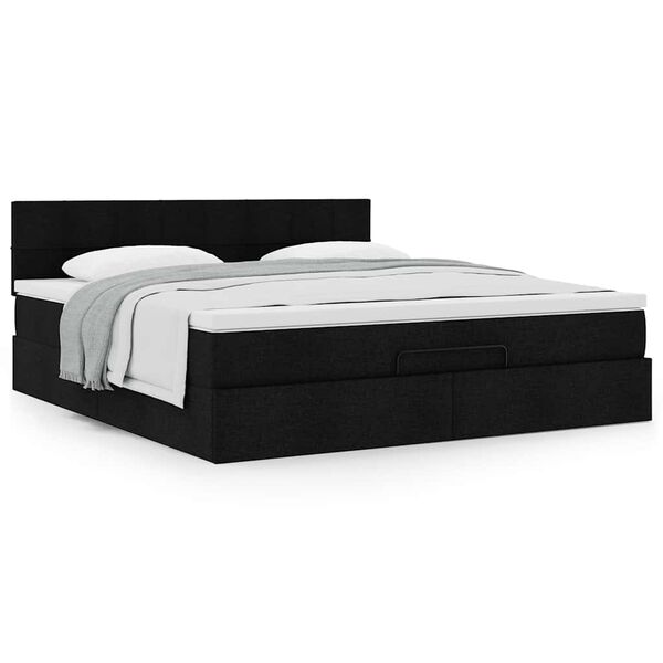 vidaXL Οθωμανικό κρεβάτι με στρώμα Μαύρο 160x200cm Ύφασμα