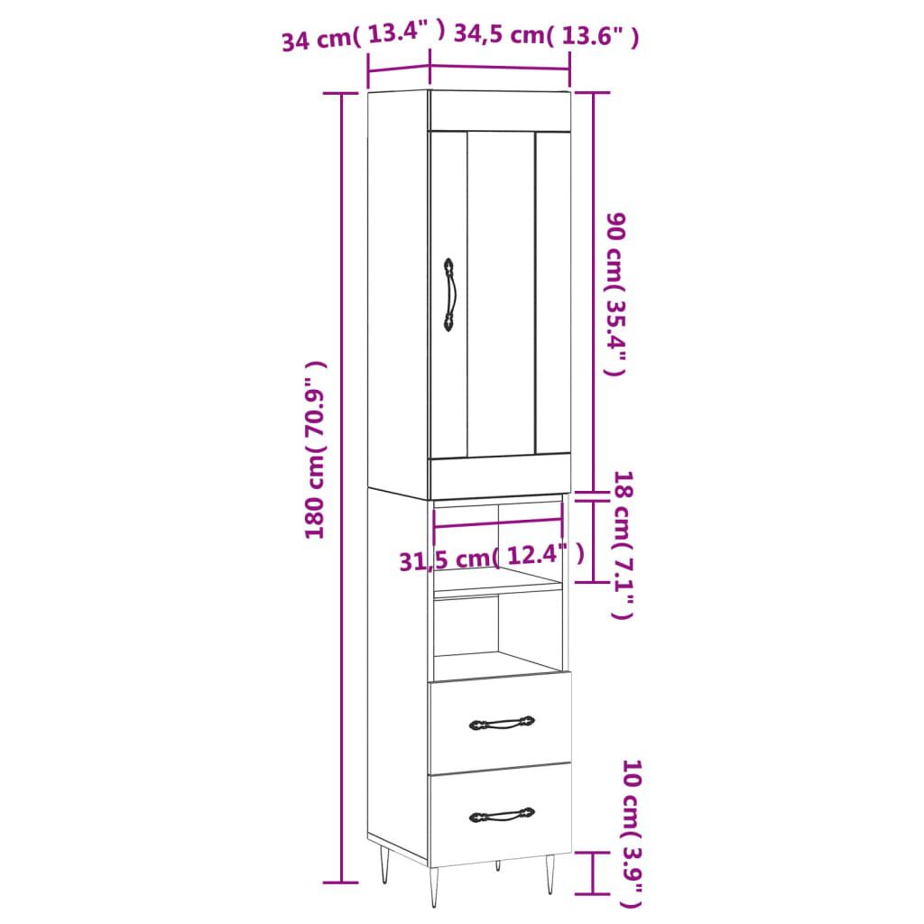 vidaXL Ντουλάπι Μαύρο 34,5 x 34 x 180 εκ. από Επεξεργασμένο Ξύλο