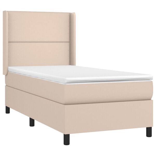 vidaXL Κρεβάτι Boxspring με Στρώμα Καπουτσίνο 90x190εκ.από Συνθ. Δέρμα