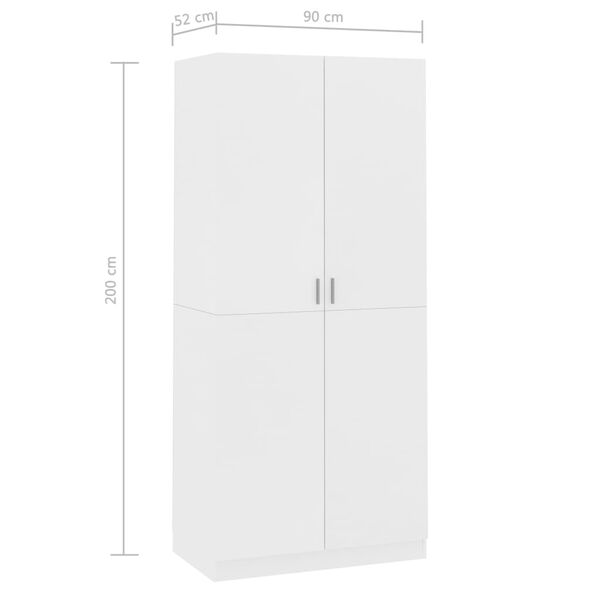 vidaXL Ντουλάπα Λευκή 90 x 52 x 200 εκ. από Επεξ. Ξύλο