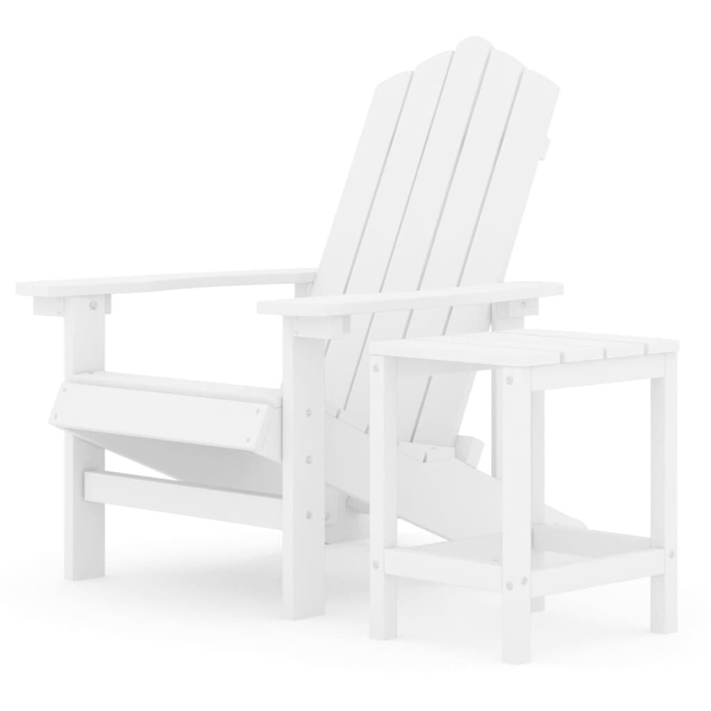 vidaXL Καρέκλα Κήπου Adirondack Λευκή από HDPE με Τραπεζάκι
