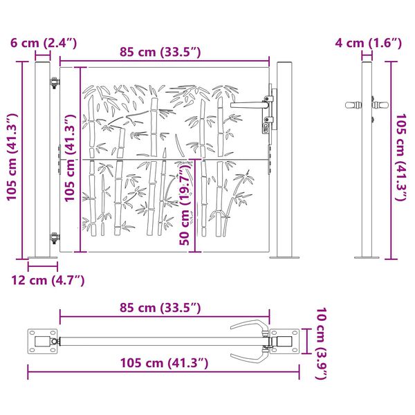 vidaXL Πύλη Κήπου Άλλο Μαύρο 105 x 100 εκ Ατσάλι με Επικάλυψη Πούδρας