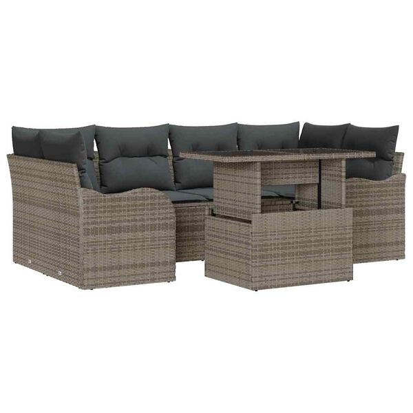 vidaXL Σετ Καναπέ Κήπου με μαξιλάρι 7 pcs Γκρι Πολυ ράταν