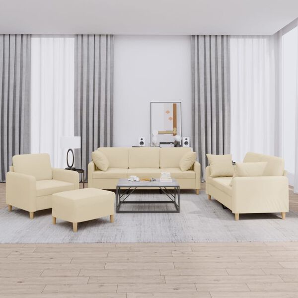 vidaXL Σετ Σαλονιού 4 Τεμαχίων Κρεμ Υφασμάτινο με Μαξιλάρια