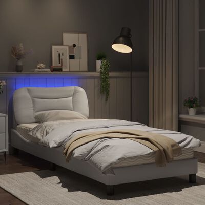 vidaXL Πλαίσιο Κρεβατιού με LED Λευκό 90x190 εκ. Συνθετικό Δέρμα