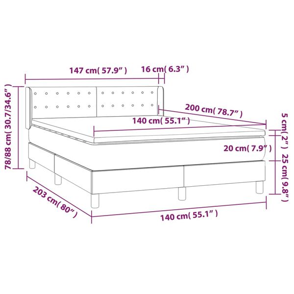 vidaXL Κρεβάτι Boxspring με Στρώμα Μαύρο 140x200 εκ. Βελούδινο