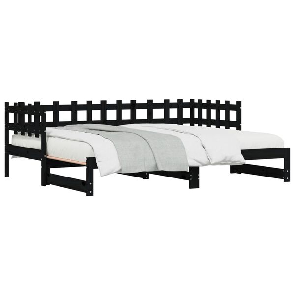 vidaXL Καναπές Κρεβάτι Συρόμενος Μαύρος 2x(90x190) εκ. από Μασίφ Πεύκο