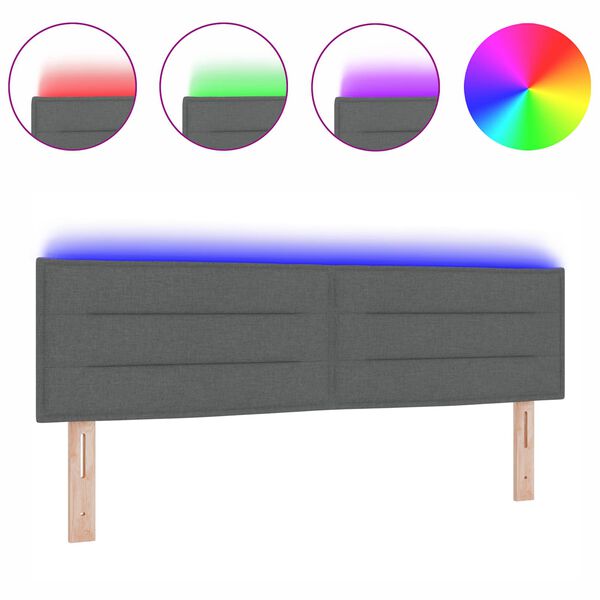 vidaXL LED κεφαλάρι με φώτα λωρίδας LED Σκούρο γκρι 160 cm ύφασμα