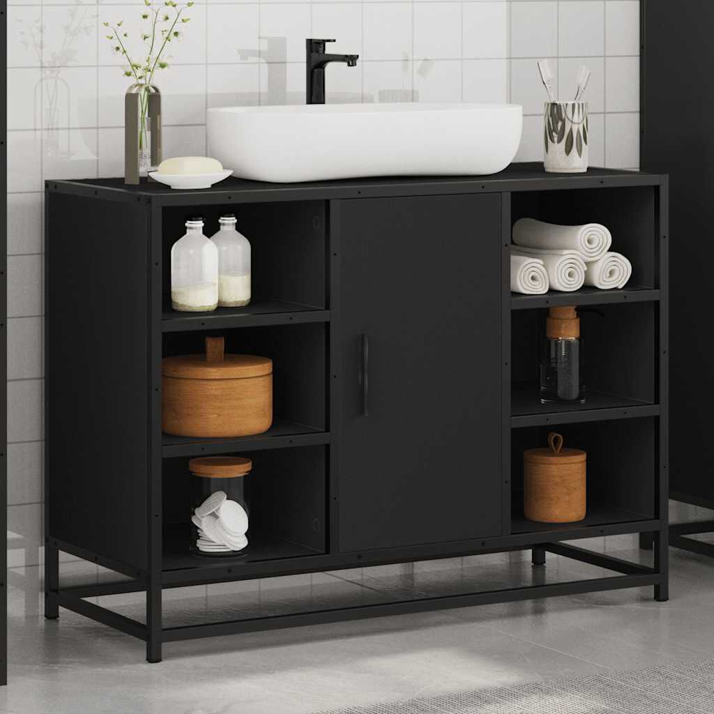 vidaXL Ντουλάπι Μπάνιου Νιπτήρα Μαύρο 80 x 33 x 60 εκ. Επεξ. Ξύλο
