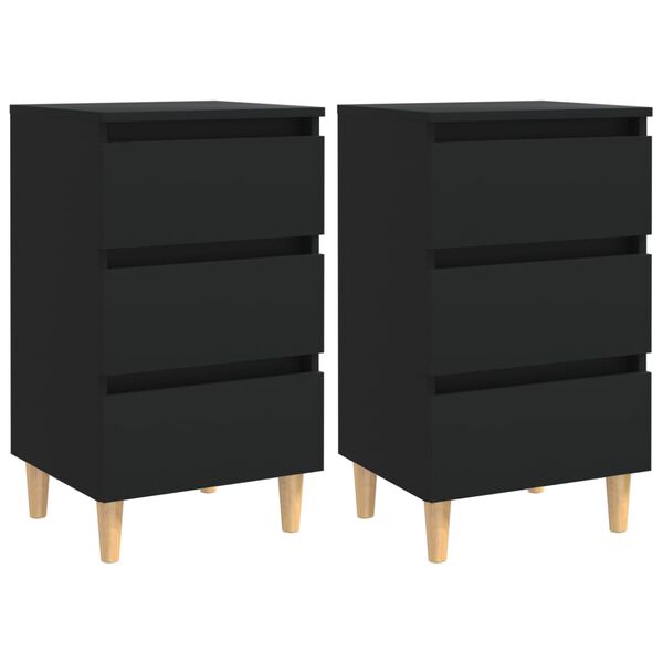 vidaXL Κομοδίνα 2 τεμ. Μαύρα 40x35x69 εκ. με Μασίφ Ξύλινα Πόδια