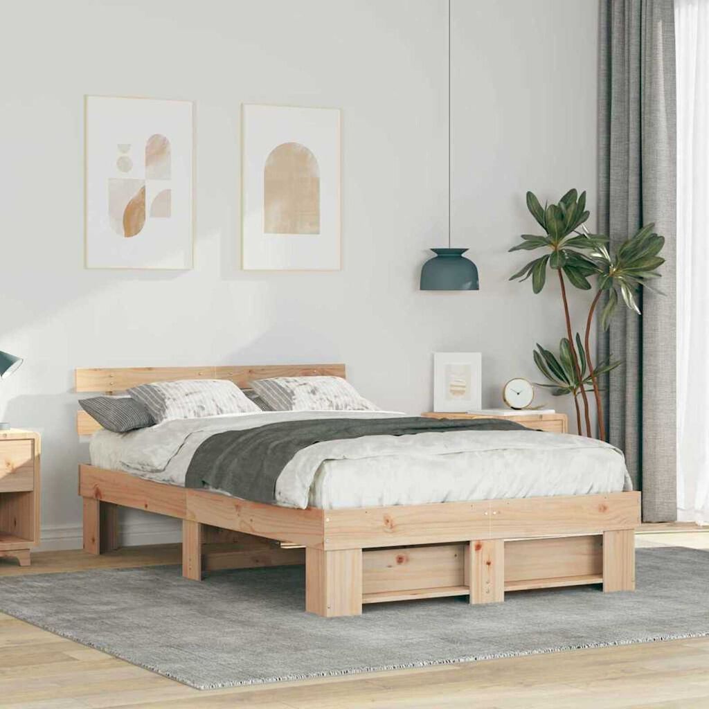 vidaXL Σκελετός Κρεβατιού Καφέ 120 x 190 cm Μασίφ ξύλο πεύκου